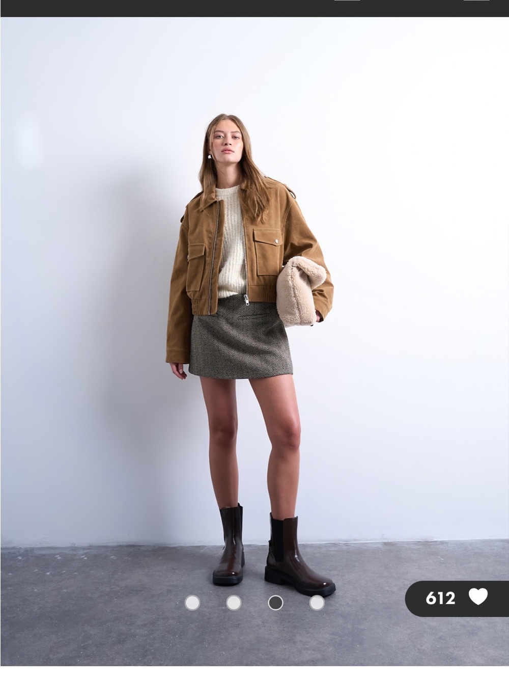 Topshop Camel Faux Suede Cropped Bomber Jacket - Picture 9 of 11